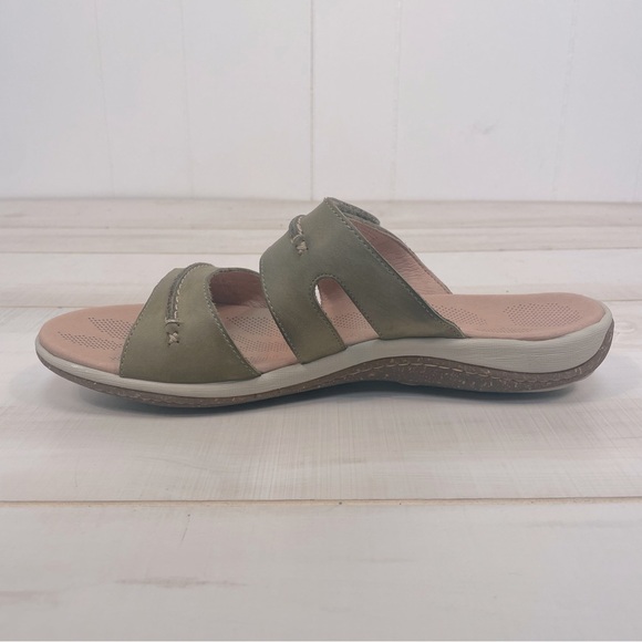 Acorn C2G Lite Slide Loden Green Leather Adjustable Strap Sandals Sz 11W